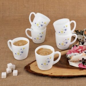 CELLO Ricca Mug 6 Pcs Set | Cups for Tea, Coffee, Espresso | Thermal Resistant | Light Weight | Ideal Gifting Option | Blooming Daisy | 100ml