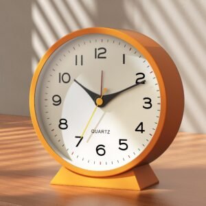 AYRELY® 4.5″ Analog Alarm Clock,Small Retro Desk Clock Battery Operated,Slient Metal Table Clock with Light for Living Room Decor,Bedroom,Bedside,Shelf (Orange)