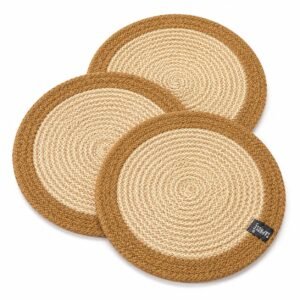 SAPROSE® Polypropylene Round Trivet (3 PCS Set, Size: 23 cm) Pot MAT, Side Table Mat, Machine Washable Small Place Mat for Casserole for Dining Table (9″ Dia, Golden Brown)