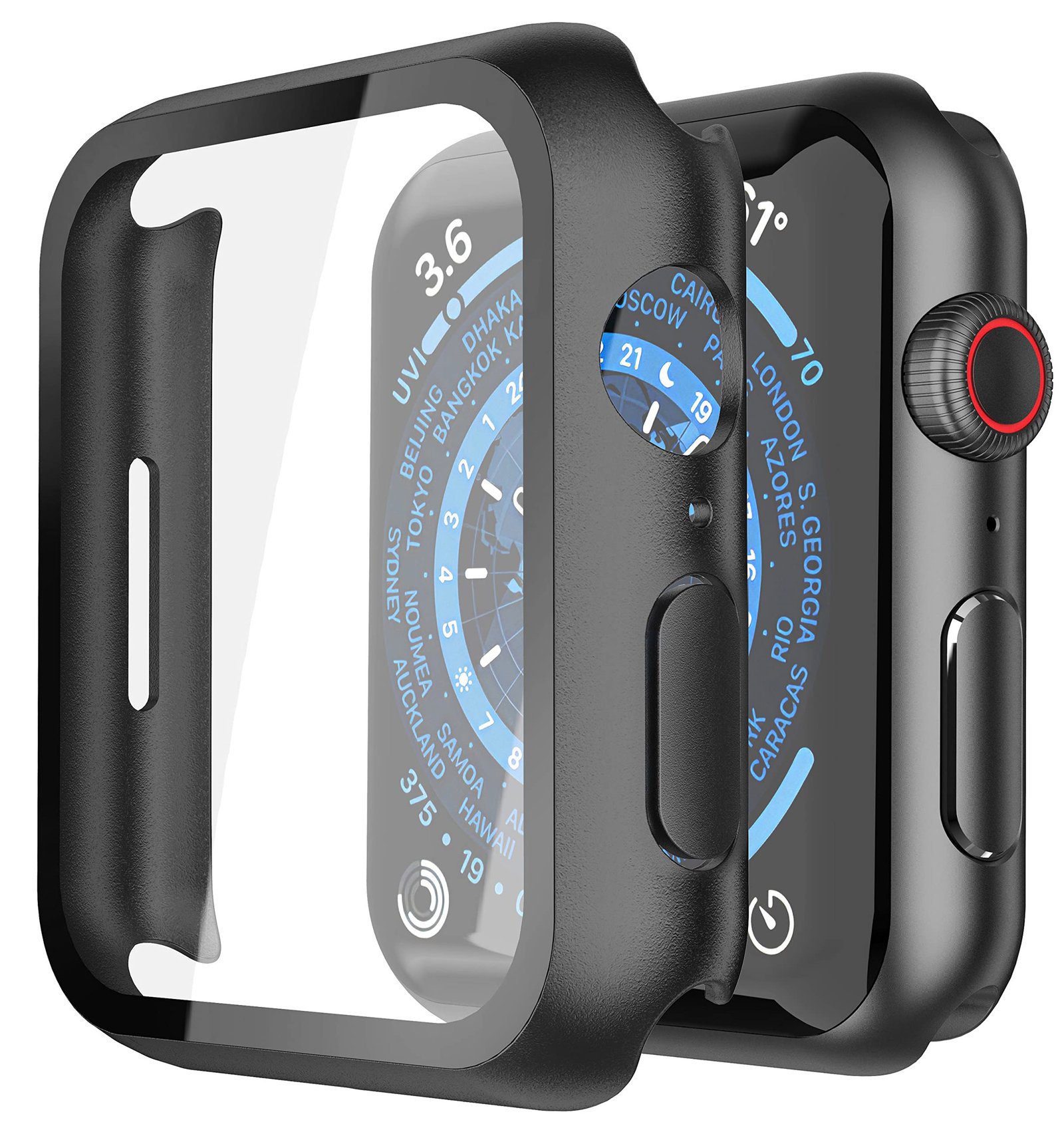 2-Piece Black PC Case Compatible with Apple Watch Series 9 (2023) Series 8 Series 7 45mm with Tempered Glass Screen Protector, HD Clear Ultra Thin Anti-Shock Protection iWatch