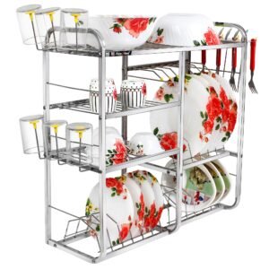 SLIMSHINE 4-Shelf Wall Mount Dish Rack | Stainless Steel Kitchen Organizer for Plates, Bowls & Utensils | Optimize Your Kitchen Organization (24 X 24 INCH)