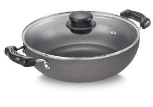 Prestige Non-Stick Kadhai with Glass Lid | Induction Base, 24 cm, Multicolour, Medium, 2.4 liter