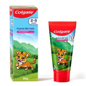 Colgate Kids Tiger Toothpaste for 2-5 Years – 80gm, Tooth Paste with 50% Lesser Abrasive Formula for Protecting Against Cavities (Strawberry Flavour)