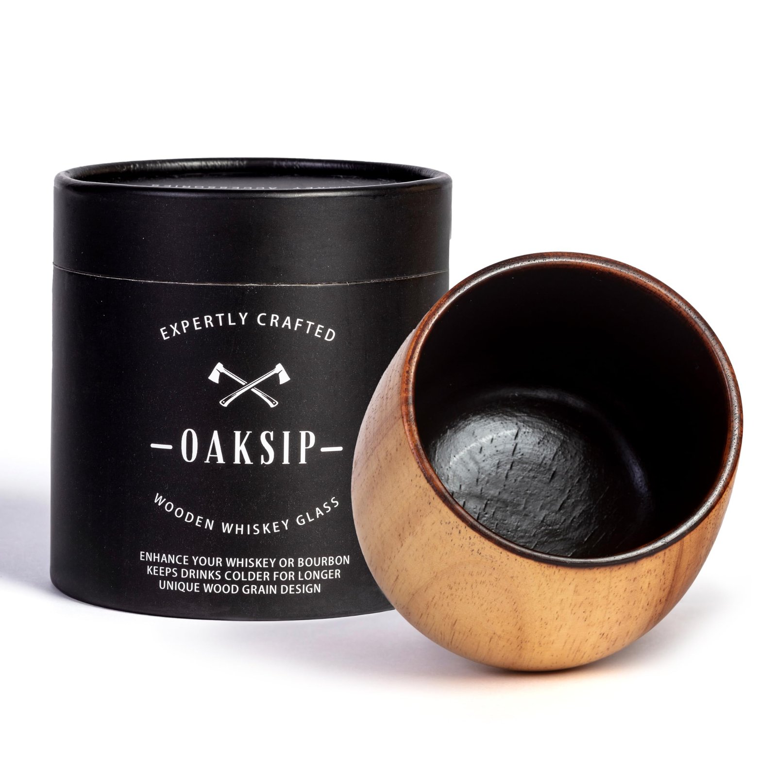 Oaksip The Original Charred Wooden Bourbon Drinking Glass | Charred Old Fashioned Glass | Bourbon Gifts for Men, Dad, or Brother | Whiskey Gifts