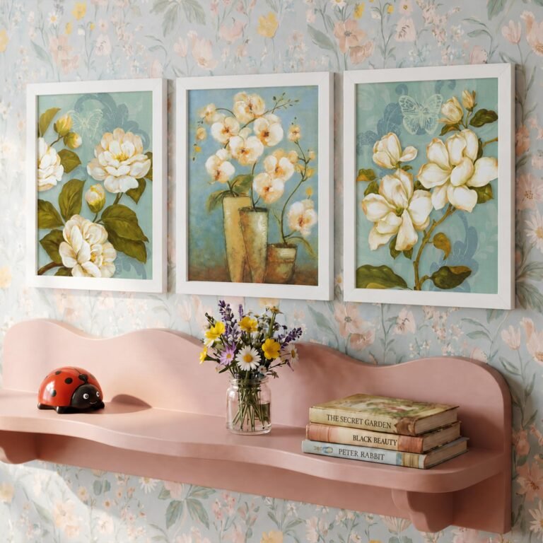 PAINTINGMANTRA – White Flower Set of 3 White Framed Painting,UV Textured Art Prints 8×12 Inch