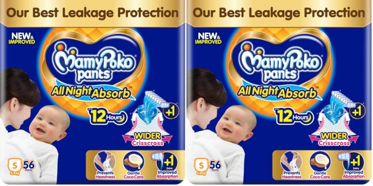 MamyPoko New Pants All Night Absorb|Pant Style Baby Diapers Small Size(S), 56 Count, Ideal for 4-8Kgs|1 Diaper: Upto All Night Absorption now with increased power of +1glass|Wider Crisscross Sheet
