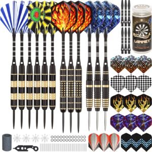 Steel Tip Darts Professional Steel Tip Darts Set, 20 Grams, 24 Grams and 26 Grams Metal Tipped Darts with Aluminum Shafts, Brass Barrels, Extra Dart Flights, Sharpener Tool Kit, Carrying Case, 12 Pack