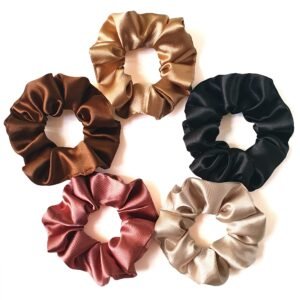 Silvr Bear Luxury Satin Scrunchies Set for Women, Girls | Anti-Hair-Breakage Hair Ties