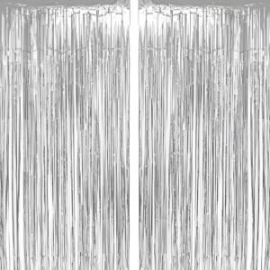 Propsicle Silver Foil Fringe Curtains Disco Theme Birthday Decoration