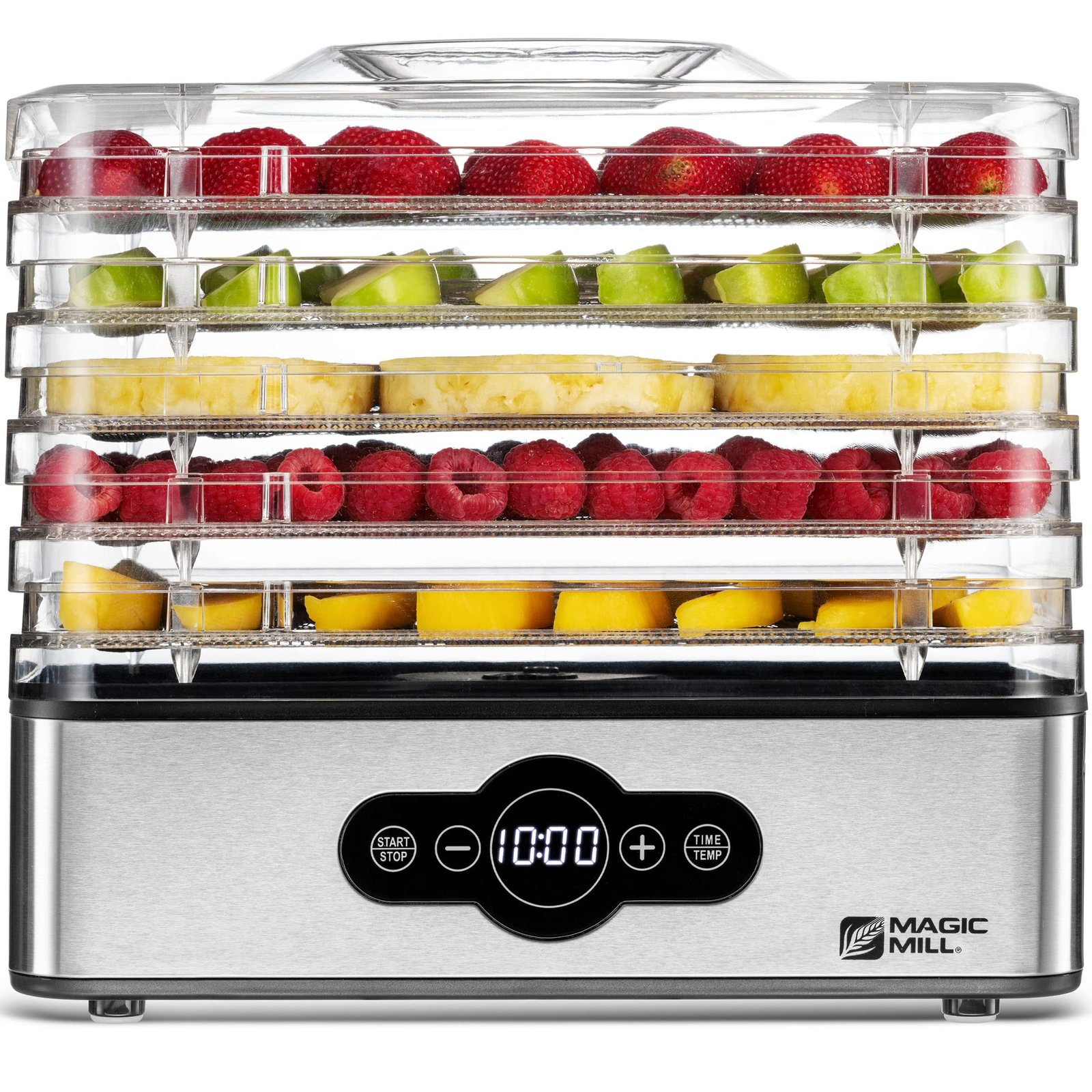 Magic Mill, Dehydrator | Digital Adjustable Timer and Temperature Control – Electric Food Preservation Machine with Powerful Drying Capacity (5 Stainless Steel Trays)
