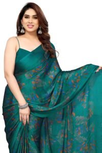MIRCHI FASHION Saree for Woman Chiffon Leaf Printed | Lightweight Daily Wear Comfortable Women’s Sari with Blouse Piece (Available in 30 Styles)