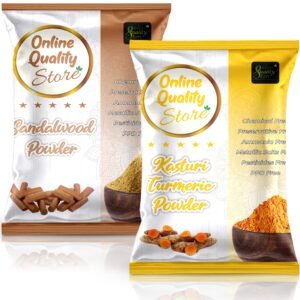 Online Quality Store Kasturi Turmeric Powder for Face + Natural Sandalwood | Haldi, Wild Turmeric, Manjal | Chandan for Skin (Pack of 2, 100g each, Total 200g)