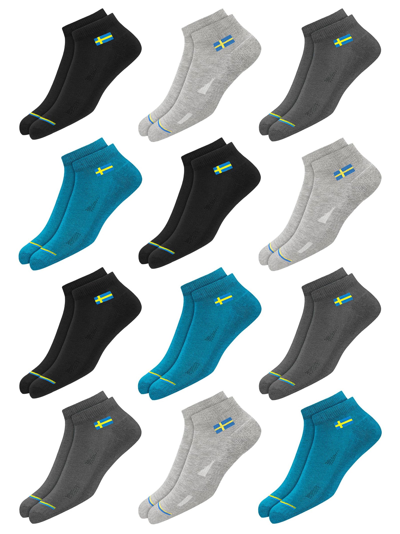 SWAGR 12 Pairs Solid Cotton Ankle Socks for Men Women | Quick Moisture Wicking Tech | Pack of 12 | Multicolor | SOXCO Style Code SWG24