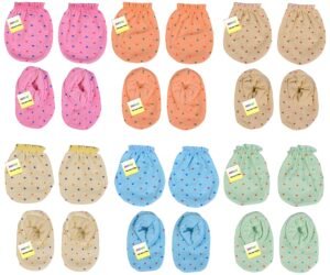 Kwitchy Baby Mitten & Booties Set | Cotton | Gloves & Mittens | Hand Glove | Elastic Wristbands | Socks | New Born | Clothes Set | Infants | Boys & Girls | Gift Packs (0-6 Months, Multicolor)