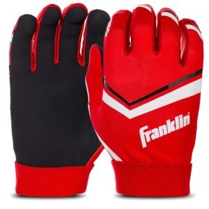 Franklin Sports Youth Football Receiver Gloves – High Grip, Perfect-Fit, Flexible Handback – Red – Youth Large