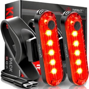 Rectitude Bike Tail Light 2 Pack – Easy Bicycle Rear Light Installation – USB C Rechargeable Bike Lights for Night Riding – 18 Hour Max – Bicycle Brake Safety – 4 Modes LED (Luces para Bicicleta)