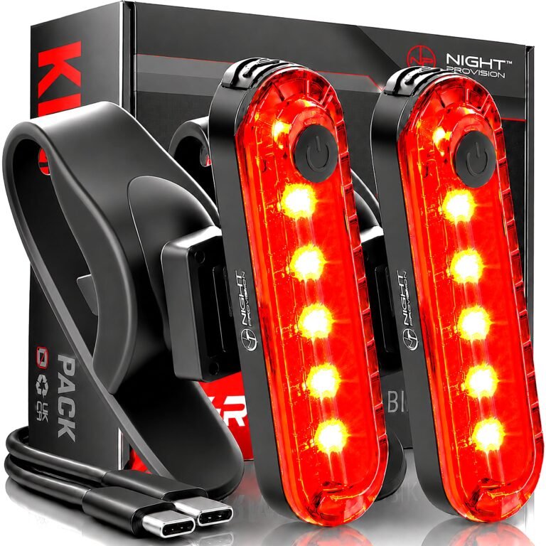 Rectitude Bike Tail Light 2 Pack – Easy Bicycle Rear Light Installation – USB C Rechargeable Bike Lights for Night Riding – 18 Hour Max – Bicycle Brake Safety – 4 Modes LED (Luces para Bicicleta)