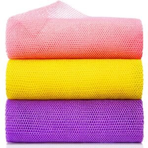 GIGULES, 3 African Net Bath Sponges – Exfoliating Scrubbers, Yellow, Pink, Purple