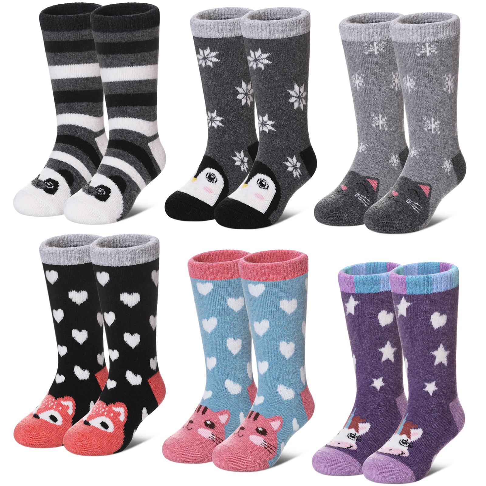 LANLEO Kids Wool Socks For Toddlers Boys Girls Hiking Winter Warm Cozy Thick Heavy Thermal Crew Boot Socks 6 Pairs