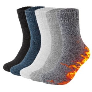 VoJoPi Men’s Thermal Socks 5 Pairs Winter Warm Wool Socks with Thick Terry Cloth Sole, Cosy and Breathable Hiking Socks Size 39-45