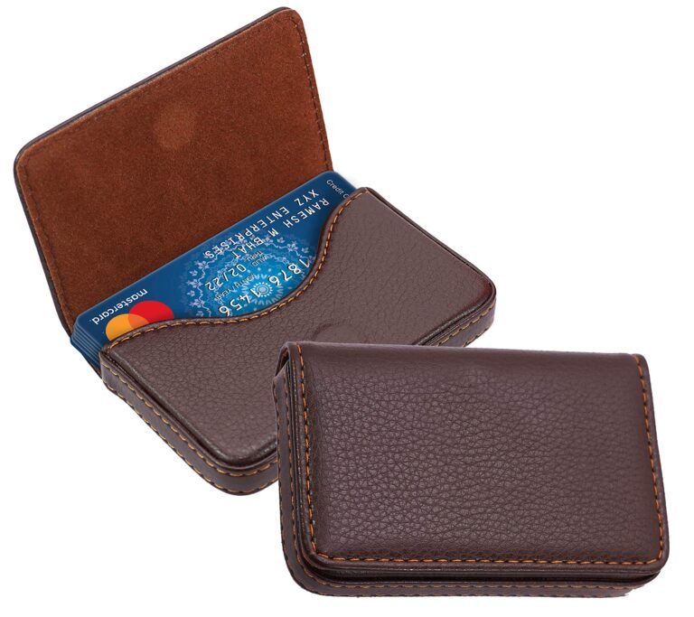 DAHSHA PU Leather Credit Card Holder, Coffee Brown-10x6x1.6 cm