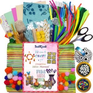 INDIKONB 22 in 1 Art and Craft Kit for Girls and Boys with Craft Supplies, Pipe Cleaners, Ice Cream Sticks, Paints & DIY Material Set