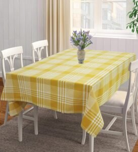 AIRWILL 100% Cotton Checkered Pattern 4 Seater Square Table Cover Sized, 56×56 inches (Yellow,White, Pack of 1)