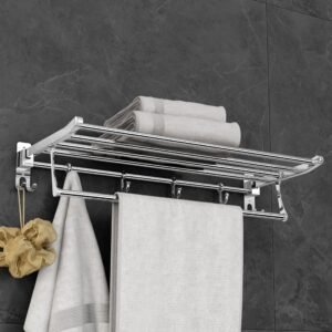 Plantex Eco Stainless Steel Folding Towel Rack/Towel Hanger for Bathroom/Wall Mounted Towel Rack/Bathroom Accessories Set(24-inch) Chrome