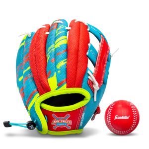 Franklin Sports Air Tech Baseball Glove with Ball – Tee Ball – Soft Air Tech Foam – Royal/Red