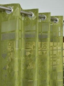 Galaxy Home Decor Sheer Transparent Net Floral Curtains for Long Door 8 Feet, Pack of 1, Green
