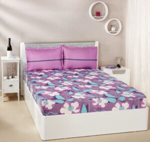 Amazon Brand – Solimo Floral Swirls 144 TC 100% Cotton Double Bedsheet with 2 Pillow Covers, Purple