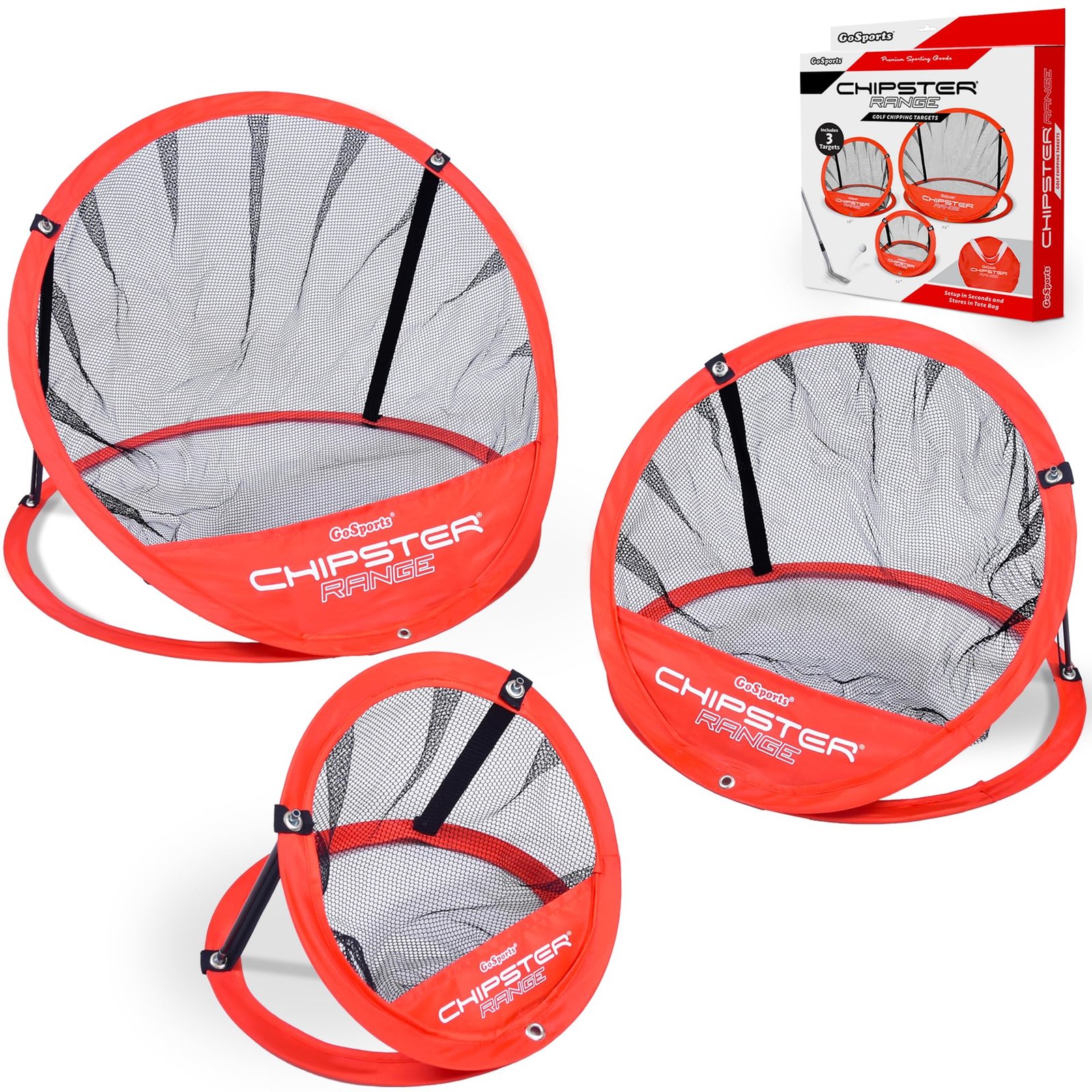 GoSports CHIPSTER Range – 3 Piece Golf Chipping Practice Net Target System with Carrying Case