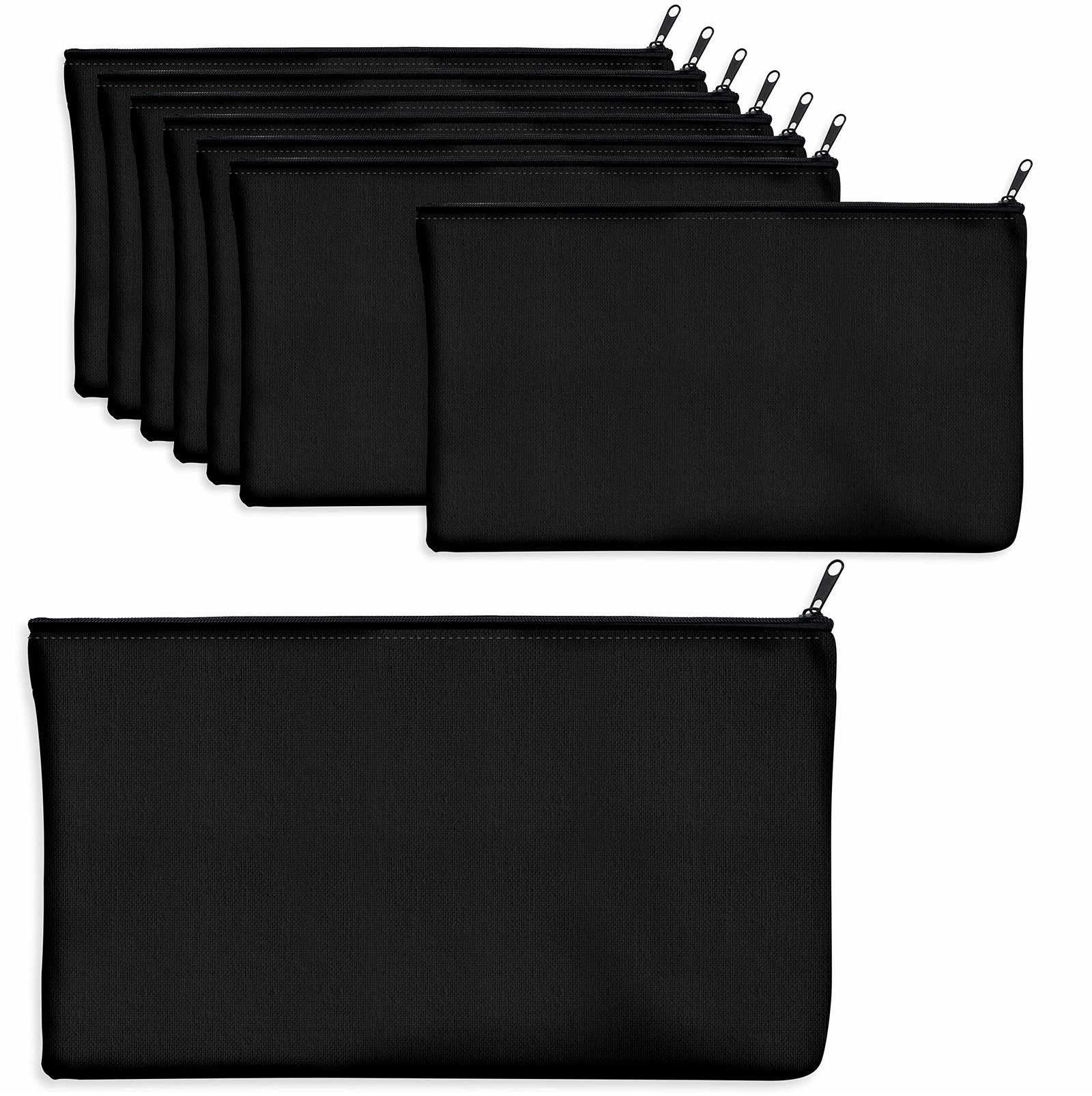8 Pack Canvas Pencil Pouch, DIY Craft Zipper Bags Blank Makeup Bags Multifunctional Pouches Pencil Case for Cosmetic Toiletry Stationary (Black, 8.3” x 4.7”)