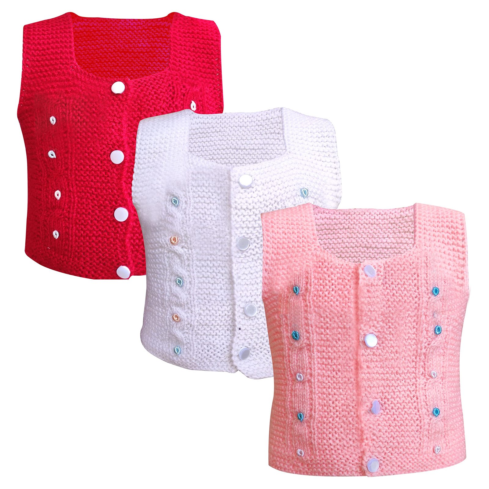 Guru Kripa Baby Products Newborn Baby Boys and Girls Woolen Knitted Square Neck Half Sweater Warm Woolen Inner Vest Warmer Pack of 3
