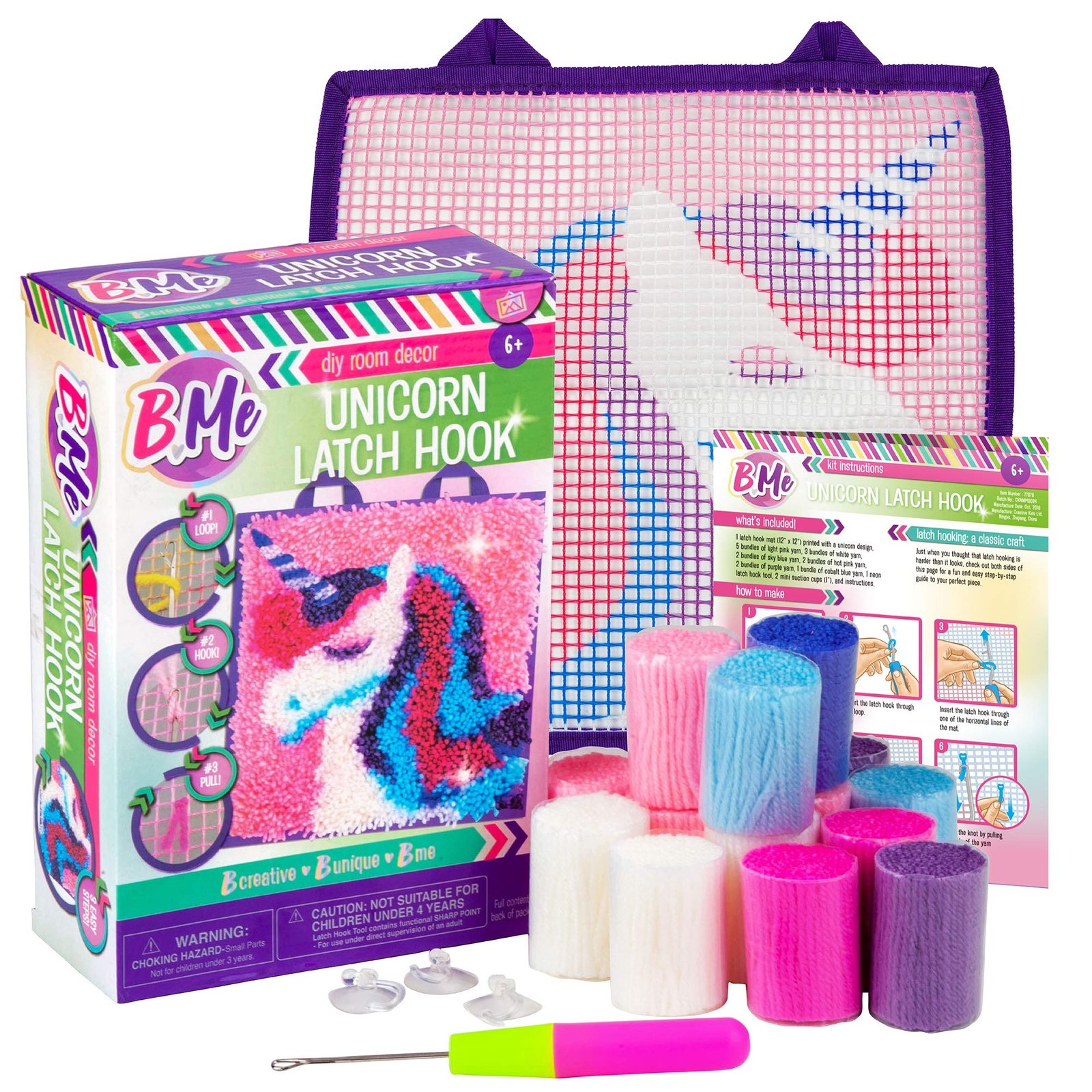 B Me DIY Unicorn Latch Hook Kit for Kids 6+ – Fun Crafting & Wall Art Gift