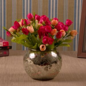 TIED RIBBONS Multicolor Flowers with Mercury Glass Vase for Gift for Mom, Birthday Gift for Mom Home Decor Center Table Bedroom Living Room and Office Decoration (Multicolor)