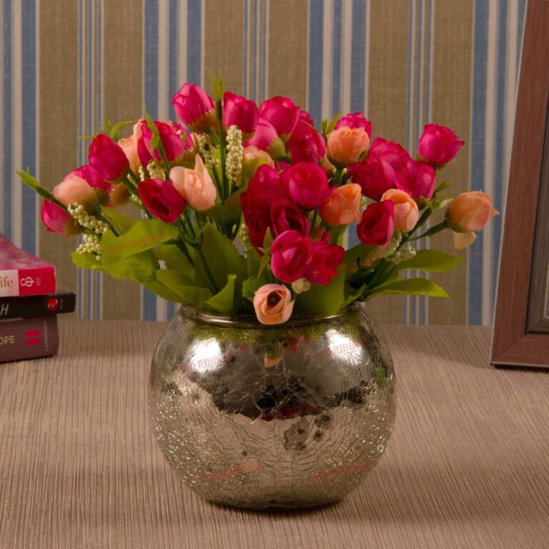 TIED RIBBONS Multicolor Flowers with Mercury Glass Vase for Gift for Mom, Birthday Gift for Mom Home Decor Center Table Bedroom Living Room and Office Decoration (Multicolor)