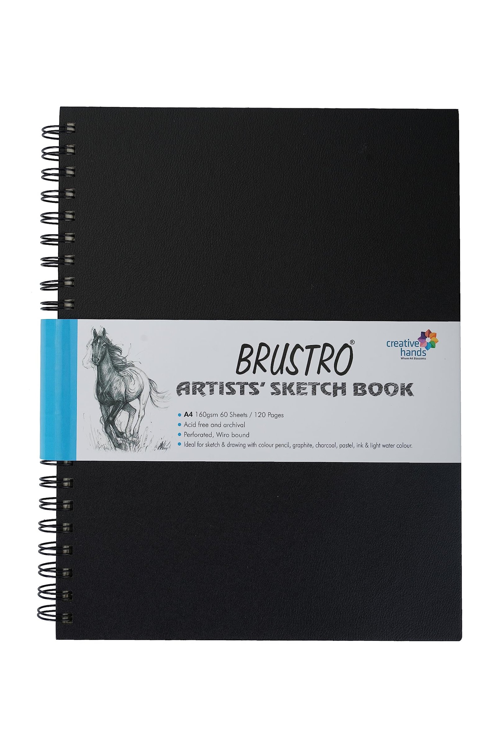 BRUSTRO Artists Wiro Bound Sketch Book| Spiral | A4 Size, 120 Pages, 160 GSM| Ideal for Students and Adults,Home, School, Students, Beginners, Professional Drawing, Sketching, Mandala Art