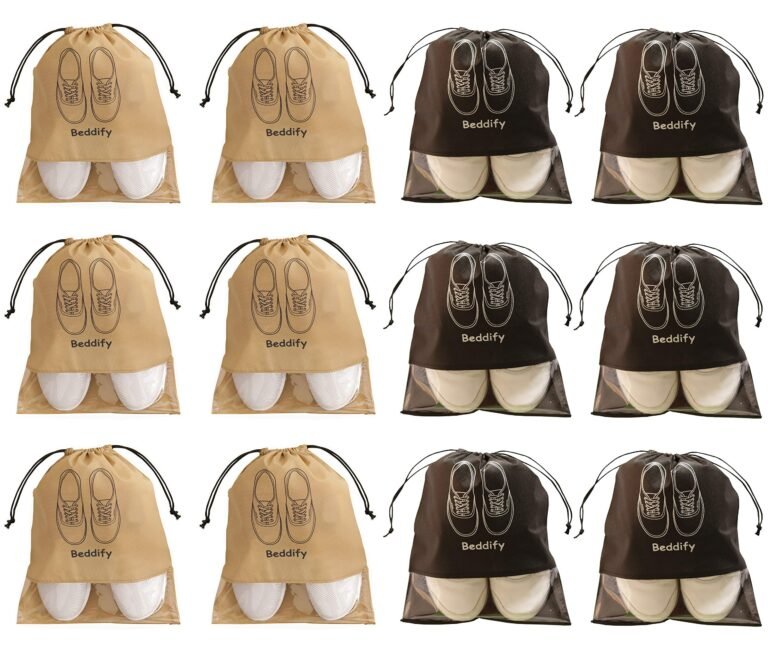 Beddify Pack of 12 Shoe Bags for Travel & Storage Travel Organizer for Women & Men Travel Accessories Shoe Organizer Shoe Pouches Travel Shoe Cover Travel Essentials (Black & Beige)