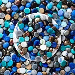Foodie Puppies Flat Round Crystal Mix Glass Milky Stone (400g) (2cm – 2.5cm) for Aquariums, Fish Tank, Fireplace, Firepit Glass, Vase Filler, Pot, Garden, Lawn, Table Decor for Indoor & Outdoor Decor