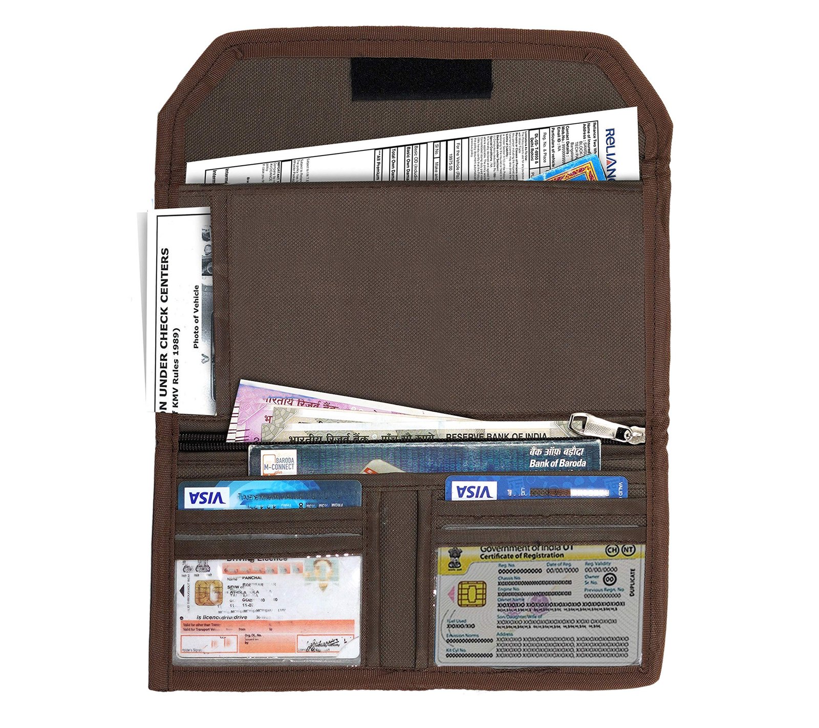 DAHSHA Pack of 1 Two Wheeler/Car Document Holder (Brown-25.5 x 12 cm)