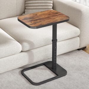 Kitstorack TV Tray Table, Adjustable Height & 90° Flip-Over Panel Design, Sofa Arm End Side Table for Eating Laptop Couch Bed Dinner or Small Spaces (Rustic Brown,Black)