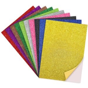 Lakeer Self Adhesive Sticky A4 Size Glitter Sparkles Foam Sheet with Sticky Back Pack of 10 Sheets (10 Colours x 1 Pcs Each)