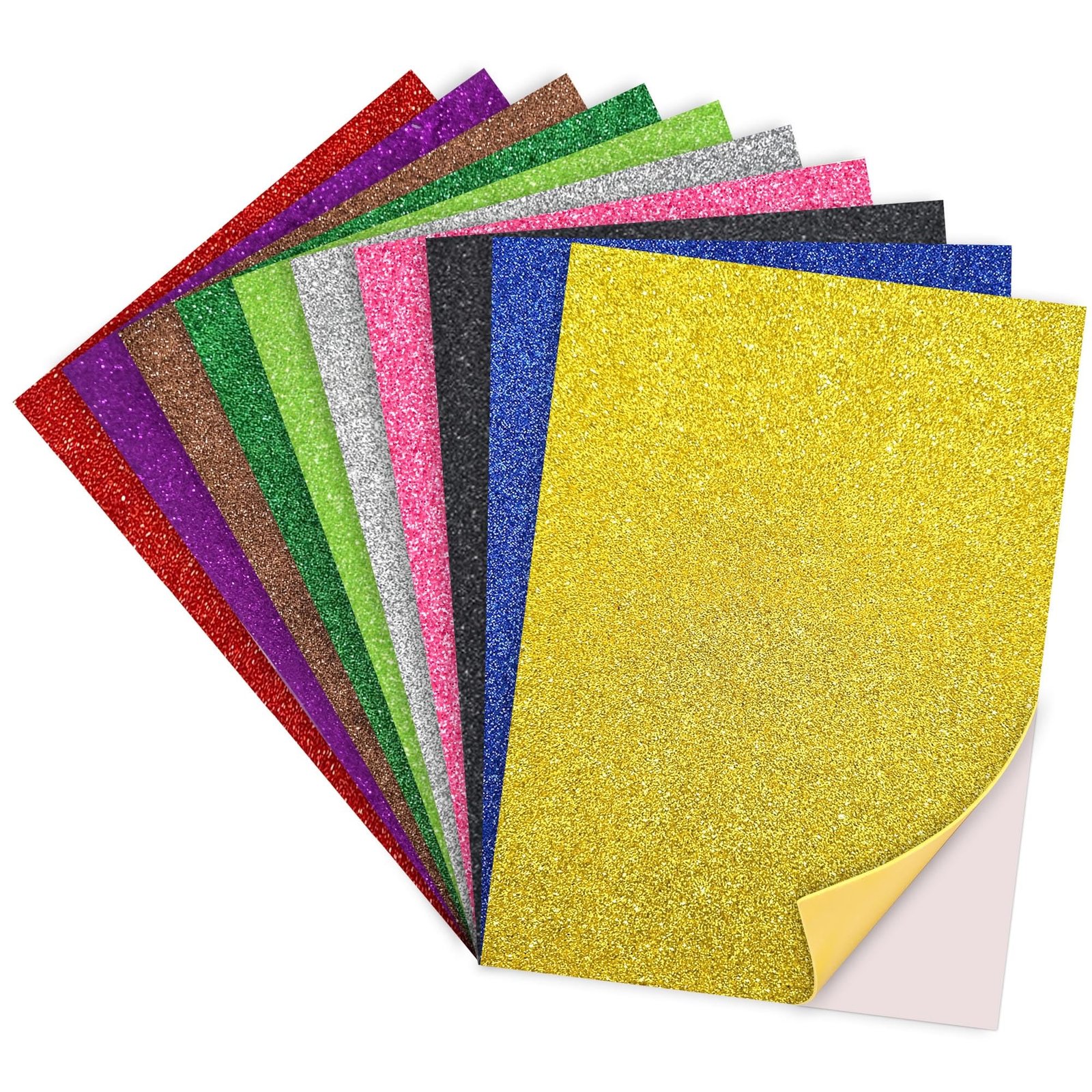 Lakeer Self Adhesive Sticky A4 Size Glitter Sparkles Foam Sheet with Sticky Back Pack of 10 Sheets (10 Colours x 1 Pcs Each)
