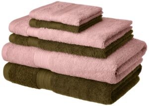Amazon Brand – Solimo 100% Cotton 6 Piece Towel Set, 500 GSM (Sepia Brown and Baby Pink)