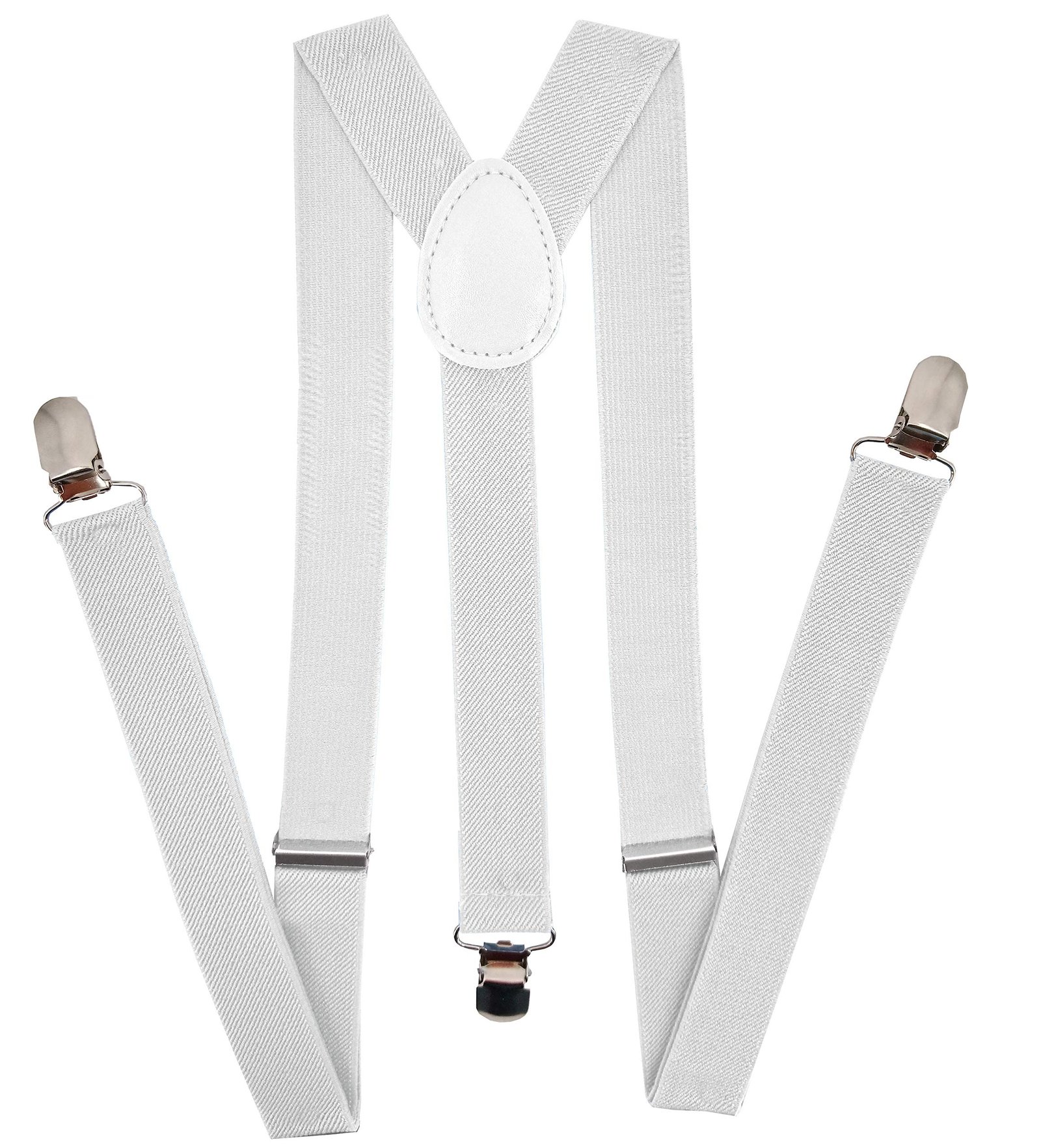 Navisima Adjustable Elastic Y Back Style Suspenders for Men and Women With Strong Metal Clips, White
