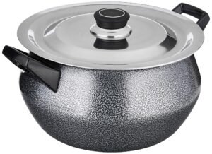 Amazon Solimo Non Stick Handi with Stainless Steel Lid | 4.25L | Hammertone Finish, 3 Coat, 2.9mm Thickness | Silver
