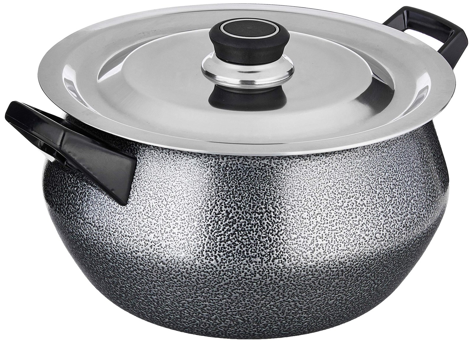 Amazon Solimo Non Stick Handi with Stainless Steel Lid | 4.25L | Hammertone Finish, 3 Coat, 2.9mm Thickness | Silver