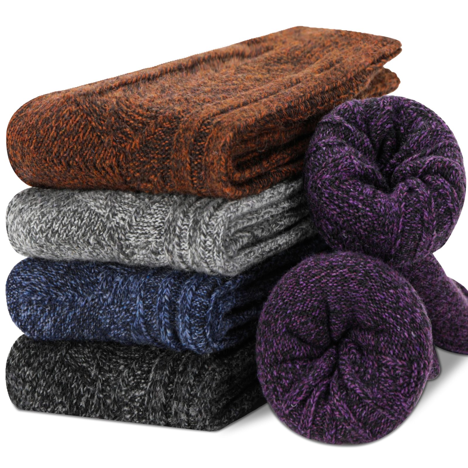 Womens Wool Socks Warm Knit Comfort Cotton Work Duty Boot Winter Socks For Cold Weather 5 Pack (Multicolor-V）
