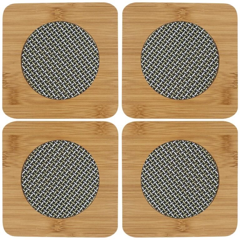 HOKIPO® Eco-Friendly Bamboo Wooden Coasters for Home Pan Pot Holder for Dining Table Heat Pad for Kitchen – Pack of 4 (AR2922)